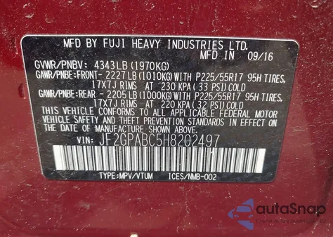 2017 Subaru Crosstrek 2.0I Premium from USA, damaged, VIN JF2GPABC5H8202497